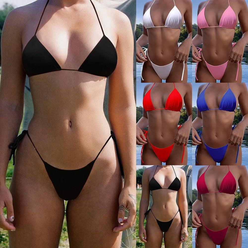 Ensemble de Bikini Push Up Maillots de Bain Taille Haute Femme Maillot de Bain Nervuré Brésilien Bikini Maillot de Bain Femme Bas de Bikini Triangle Haut de Maillot de Bain