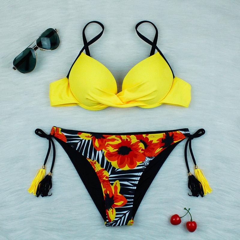 Bikinis Push-Up 2022 Nouveaux Maillots de Bain Bikini Femme Imprimé Floral Maillots de Bain pour Femme Maillots de Bain Deux Pièces Bikini Femme Ensembles Bikini Imprimé Floral Maillot de Bain Vêtements de Plage Maillot de Bain Femme Deux Pièces
