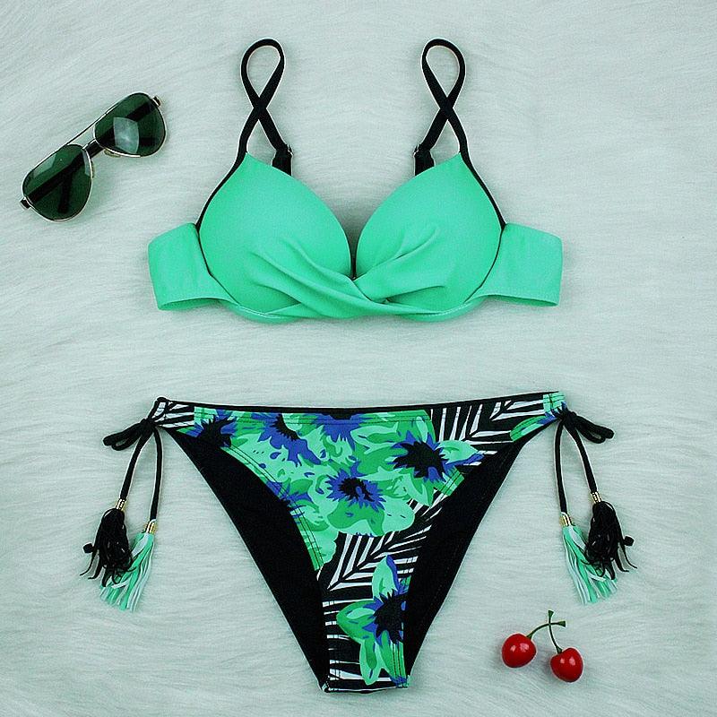 Bikinis Push-Up 2022 Nouveaux Maillots de Bain Bikini Femme Imprimé Floral Maillots de Bain pour Femme Maillots de Bain Deux Pièces Bikini Femme Ensembles Bikini Imprimé Floral Maillot de Bain Vêtements de Plage Maillot de Bain Femme Deux Pièces
