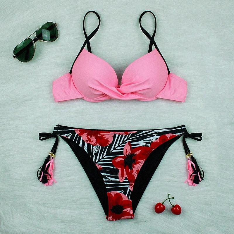Bikinis Push-Up 2022 Nouveaux Maillots de Bain Bikini Femme Imprimé Floral Maillots de Bain pour Femme Maillots de Bain Deux Pièces Bikini Femme Ensembles Bikini Imprimé Floral Maillot de Bain Vêtements de Plage Maillot de Bain Femme Deux Pièces