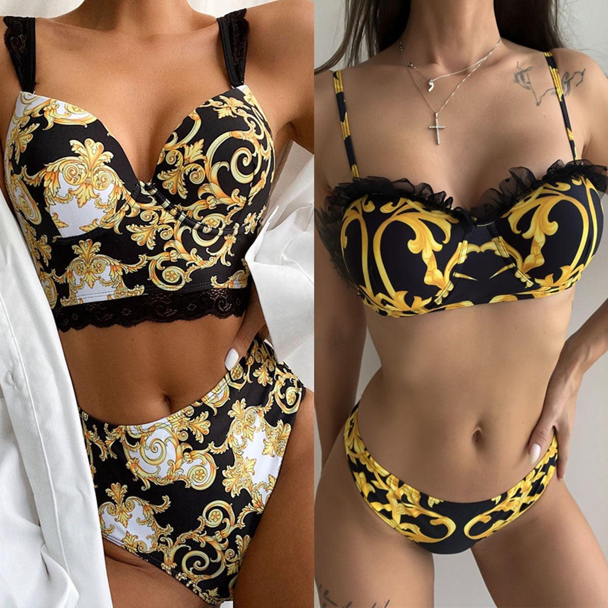 Maillots de bain push-up Maillot de bain femme Taille haute Ensemble de bikini athlétique Deux pièces Maillot de bain sportif Col rond Pour adolescentes avec short Maillot de bain taille haute Femme Maillot de bain Femme Maillot de bain imprimé Bikini