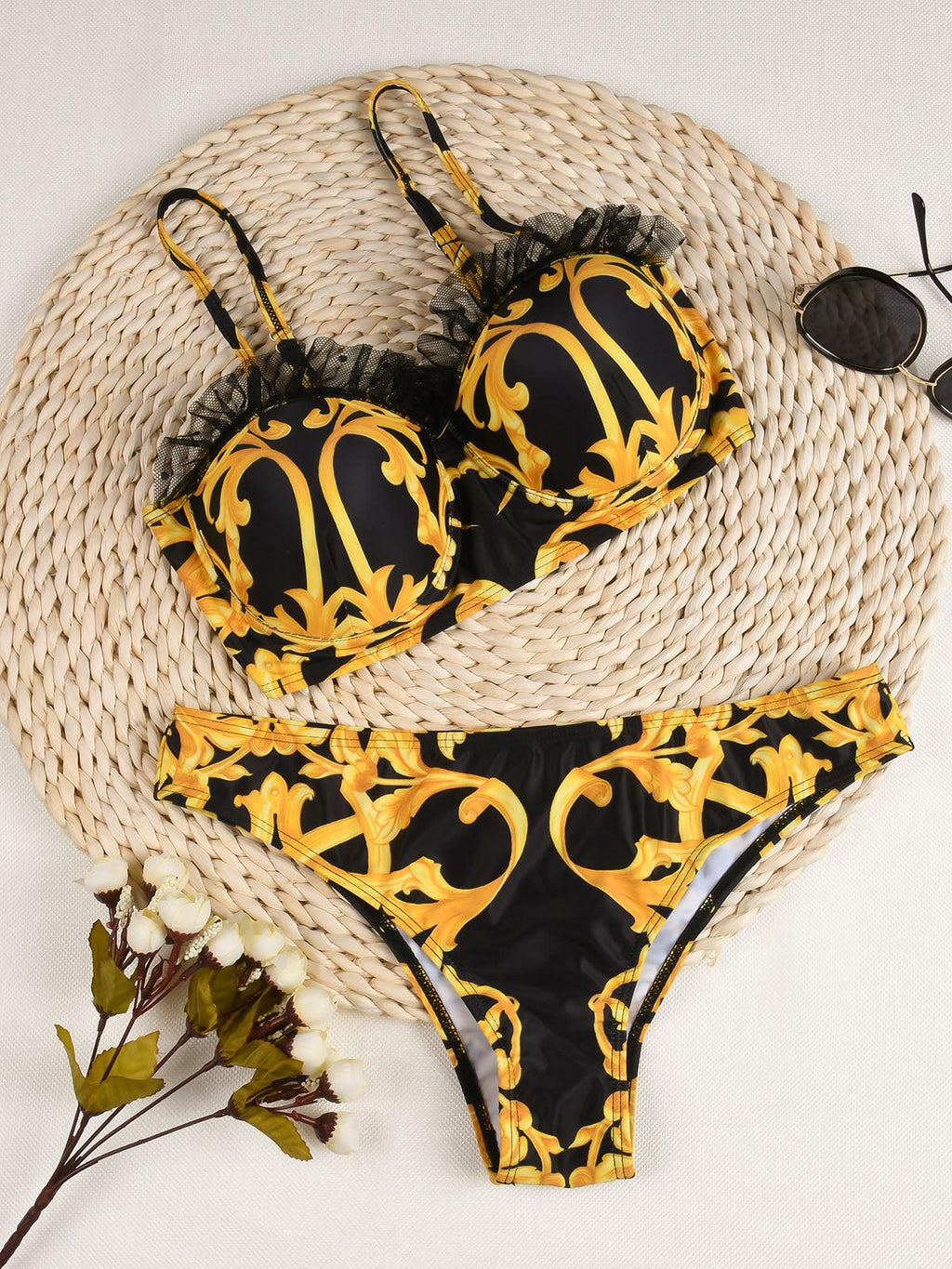 Maillots de bain push-up Maillot de bain femme Taille haute Ensemble de bikini athlétique Deux pièces Maillot de bain sportif Col rond Pour adolescentes avec short Maillot de bain taille haute Femme Maillot de bain Femme Maillot de bain imprimé Bikini