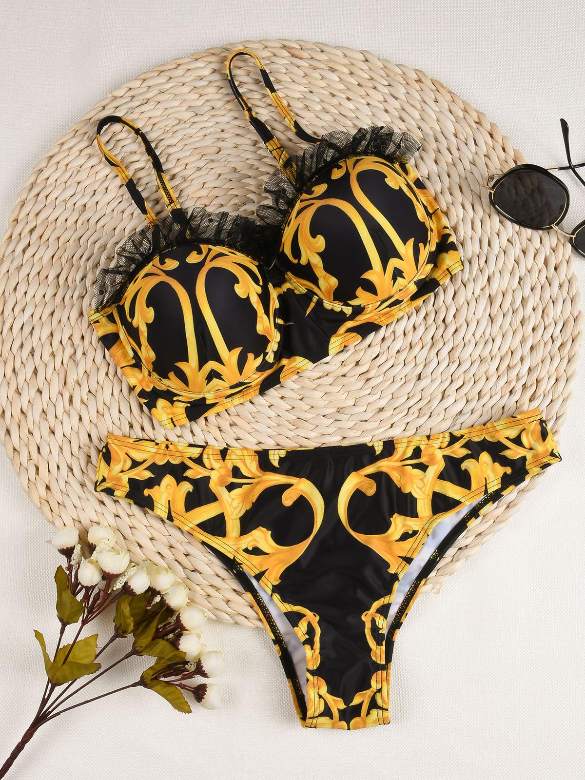 Maillots de bain push-up Maillot de bain femme Taille haute Ensemble de bikini athlétique Deux pièces Maillot de bain sportif Col rond Pour adolescentes avec short Maillot de bain taille haute Femme Maillot de bain Femme Maillot de bain imprimé Bikini