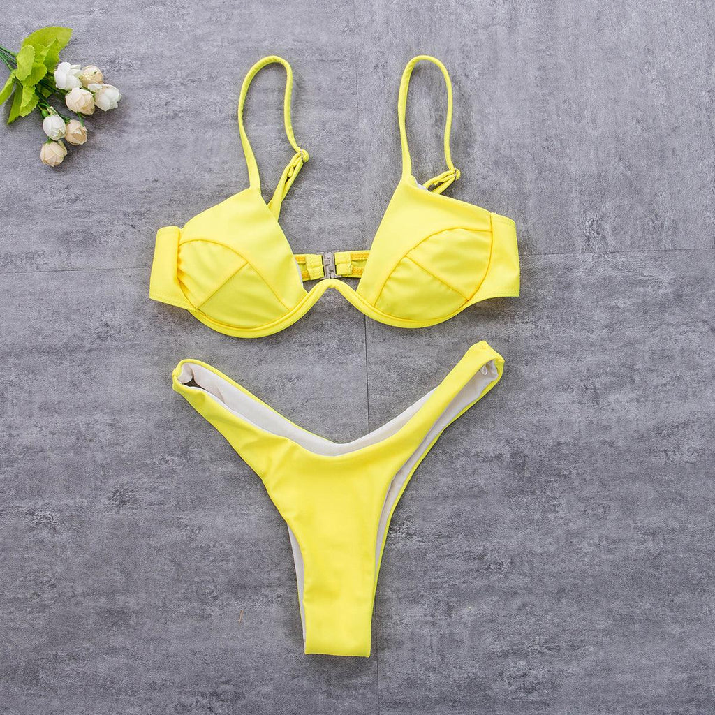Ensemble de bikini push-up non rembourré pour femme, 4 couleurs, bandage, maillot de bain, bas string, deux pièces, bikini simple, maillot de bain, maillots de bain