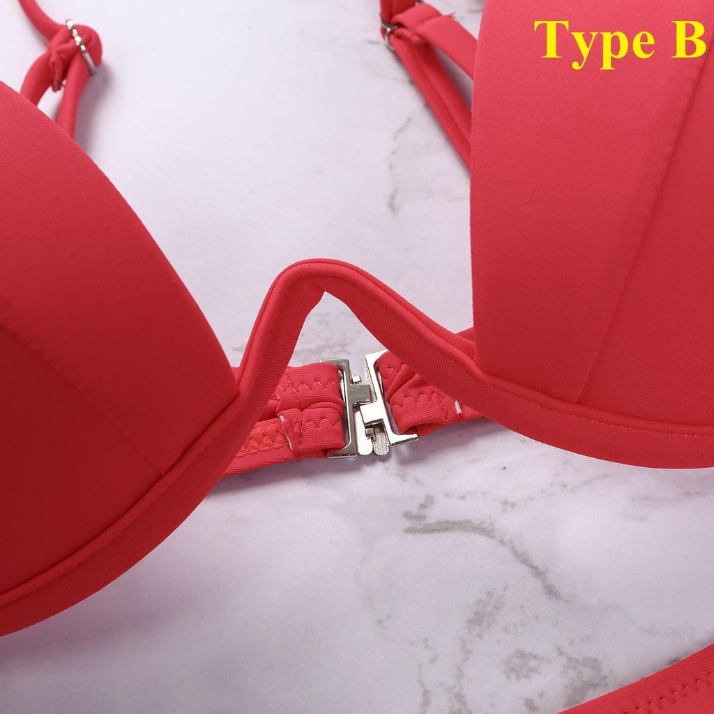 Ensemble de bikini push-up non rembourré pour femme, 4 couleurs, bandage, maillot de bain, bas string, deux pièces, bikini simple, maillot de bain, maillots de bain