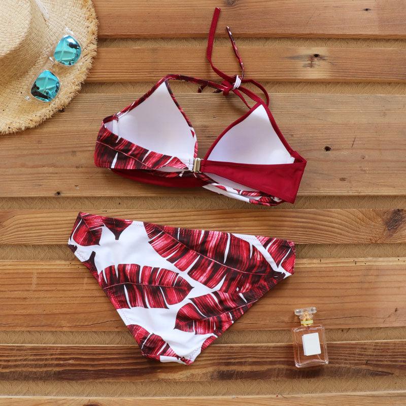 Maillot de Bain Femme Push Up Bikinis Maillots de Bain Femme Push Up Dos Nu Bandage Bikini Imprimé Floral Bas de Maillot de Bain Deux Pièces Maillots de Bain Femme Dos Nu Imprimé Feuilles Vêtements de Plage Grande Taille