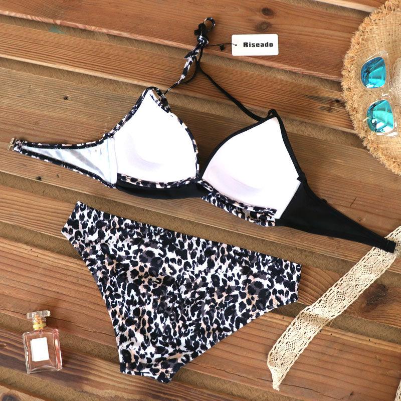 Maillot de Bain Femme Push Up Bikinis Maillots de Bain Femme Push Up Dos Nu Bandage Bikini Imprimé Floral Bas de Maillot de Bain Deux Pièces Maillots de Bain Femme Dos Nu Imprimé Feuilles Vêtements de Plage Grande Taille