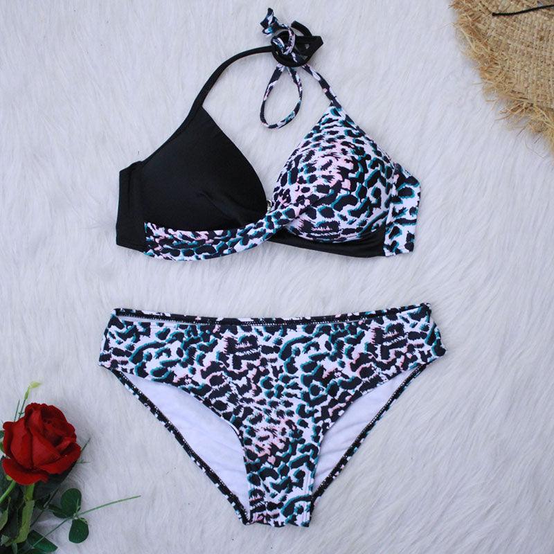 Maillot de Bain Femme Push Up Bikinis Maillots de Bain Femme Push Up Dos Nu Bandage Bikini Imprimé Floral Bas de Maillot de Bain Deux Pièces Maillots de Bain Femme Dos Nu Imprimé Feuilles Vêtements de Plage Grande Taille