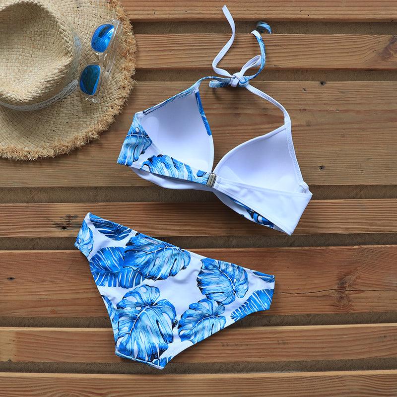 Maillot de Bain Femme Push Up Bikinis Maillots de Bain Femme Push Up Dos Nu Bandage Bikini Imprimé Floral Bas de Maillot de Bain Deux Pièces Maillots de Bain Femme Dos Nu Imprimé Feuilles Vêtements de Plage Grande Taille