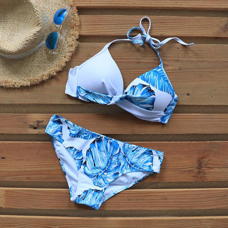 Maillot de Bain Femme Push Up Bikinis Maillots de Bain Femme Push Up Dos Nu Bandage Bikini Imprimé Floral Bas de Maillot de Bain Deux Pièces Maillots de Bain Femme Dos Nu Imprimé Feuilles Vêtements de Plage Grande Taille