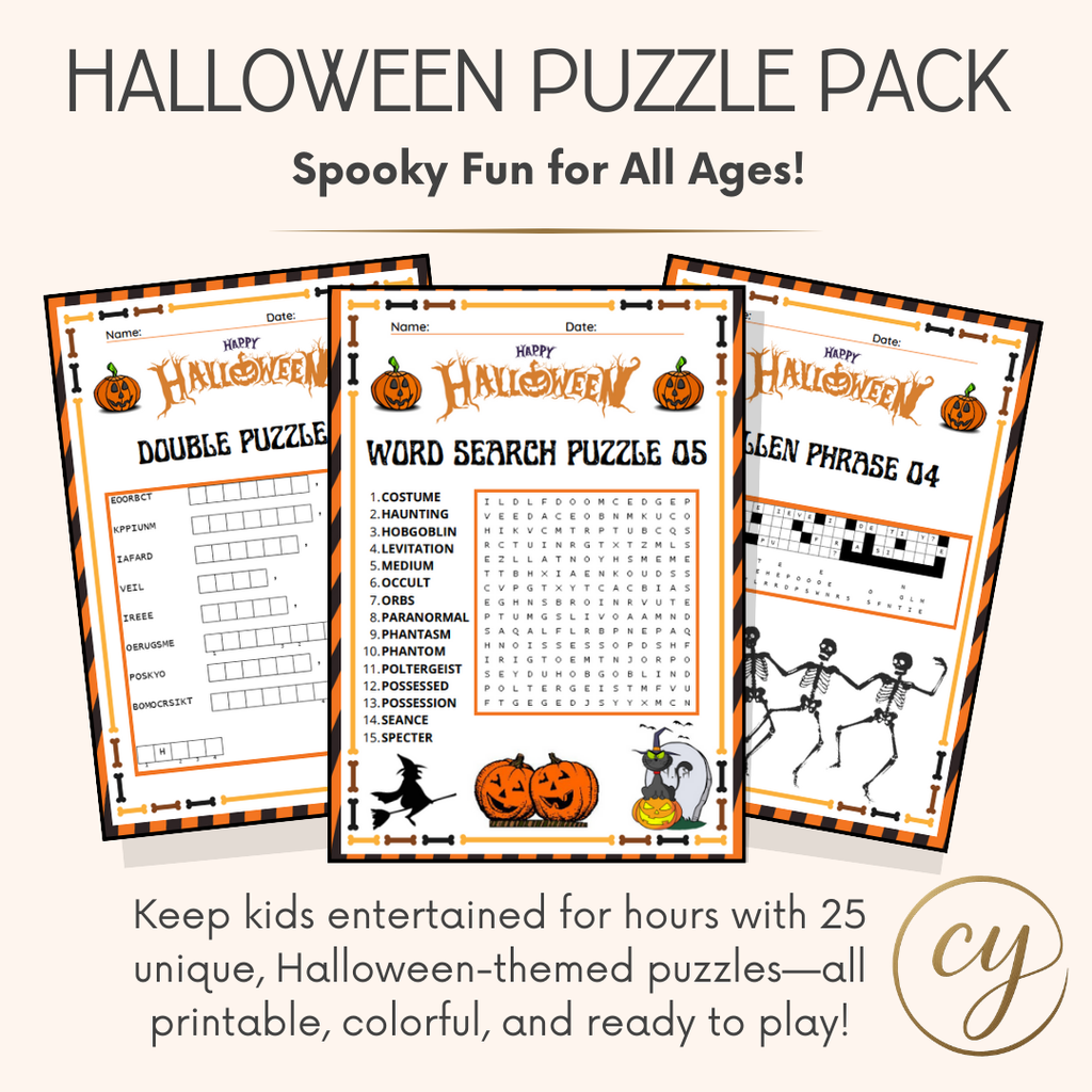 Halloween Puzzle Pack – 25 Printable Halloween Puzzles for Kids (PDF, Instant Download)