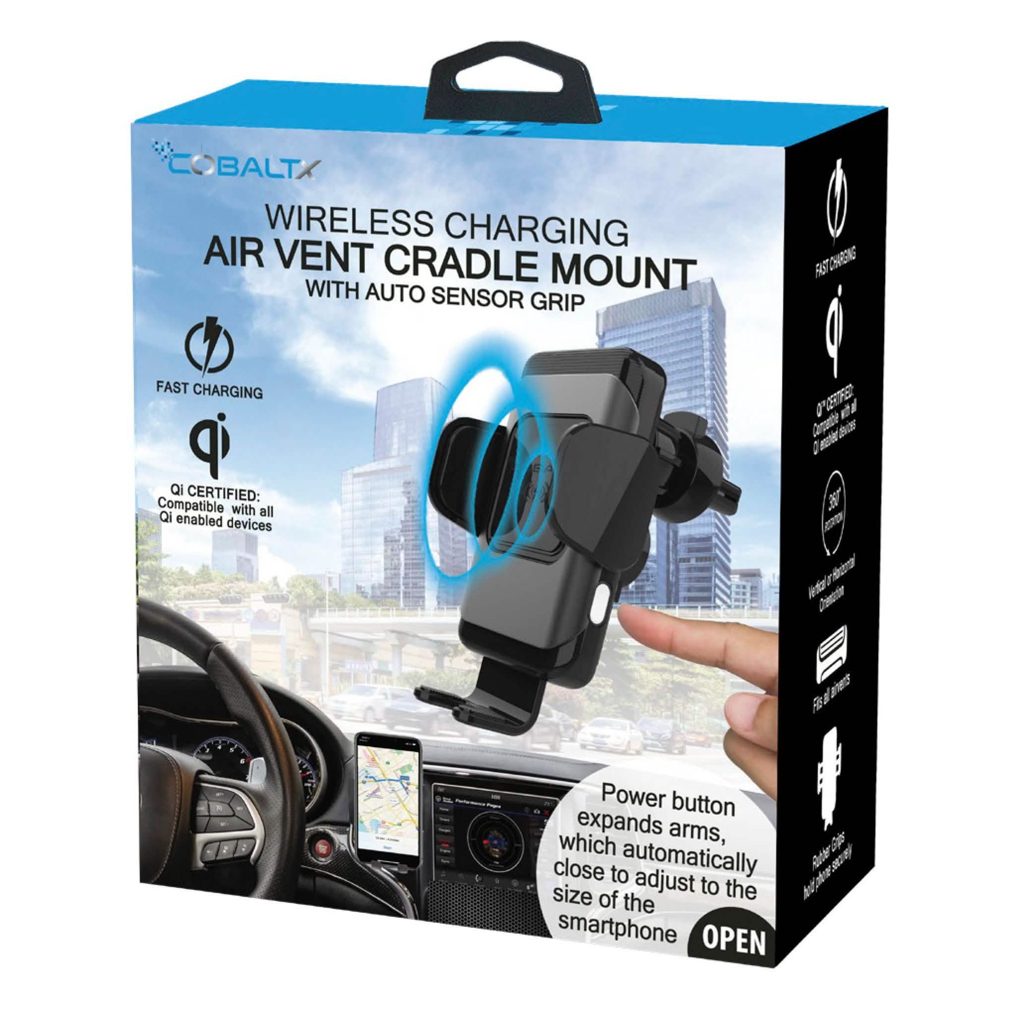 Support de tableau de bord/pare-brise à chargement sans fil certifié QI 10W avec pinces à capteur automatique