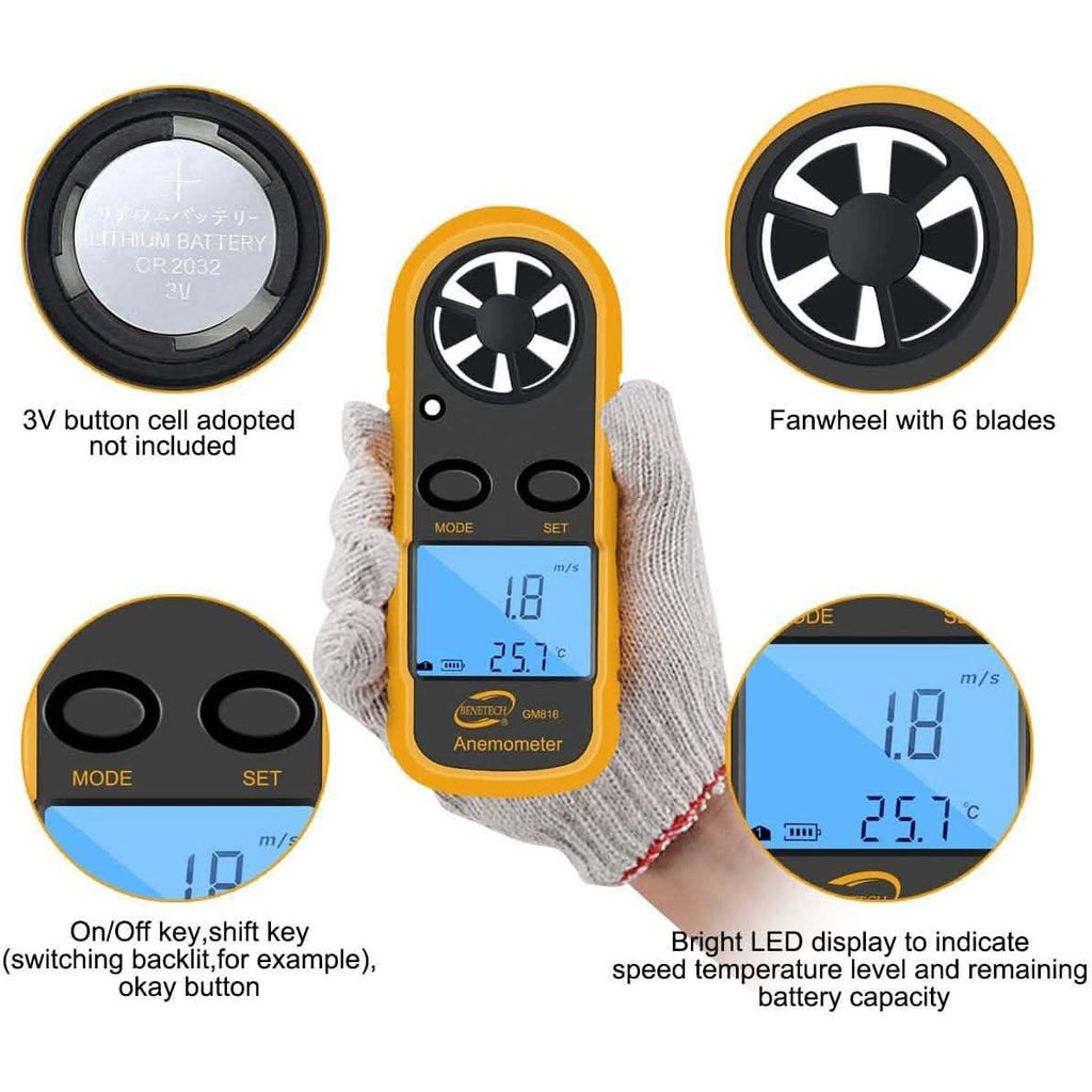 Anémomètre numérique Qotone GM816 pour mesure de vitesse du vent