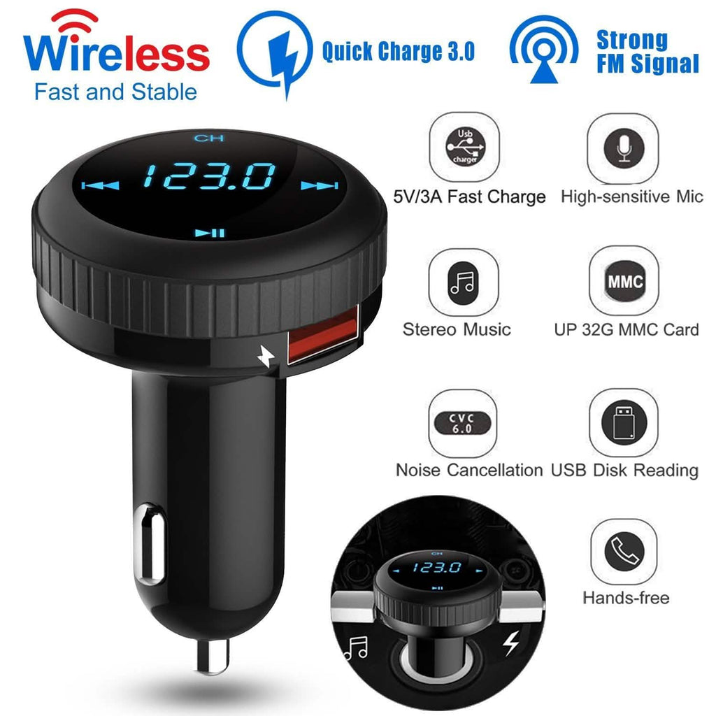 Chargeur de voiture Quick Charge 3.0 Transmetteur FM sans fil 4.2 23W 3A Double USB