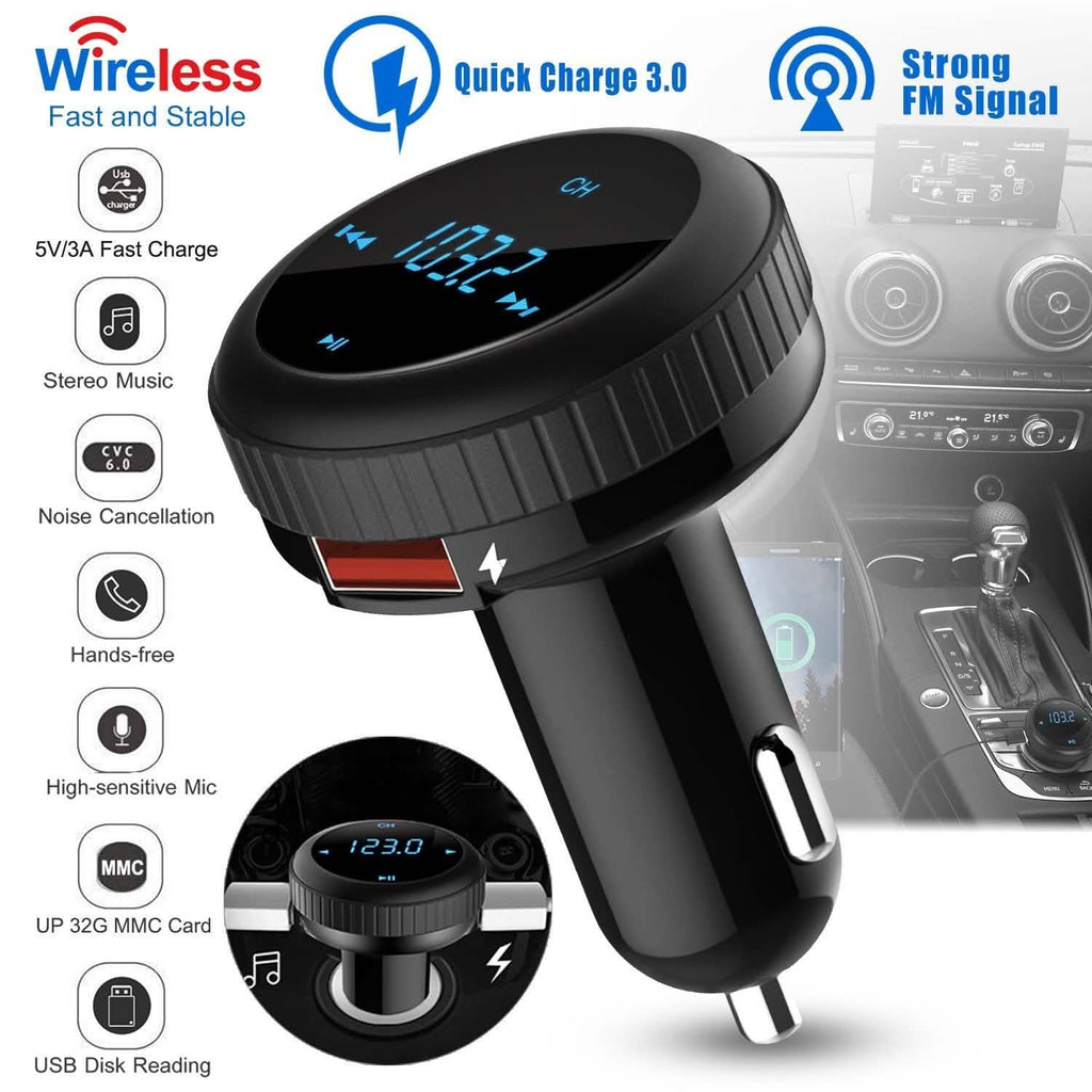 Chargeur de voiture Quick Charge 3.0 Transmetteur FM sans fil 4.2 23W 3A Double USB