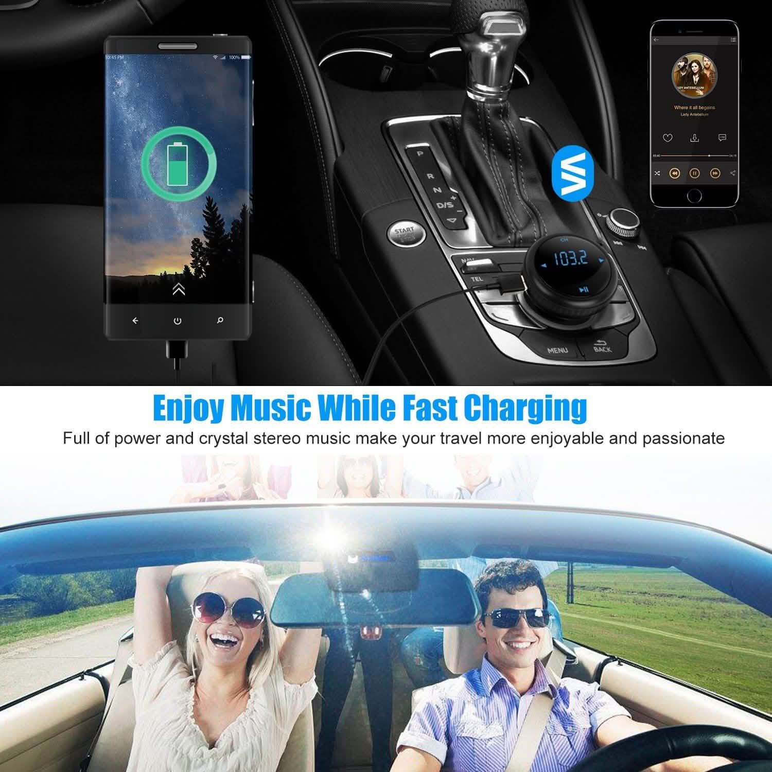 Chargeur de voiture Quick Charge 3.0 Transmetteur FM sans fil 4.2 23W 3A Double USB