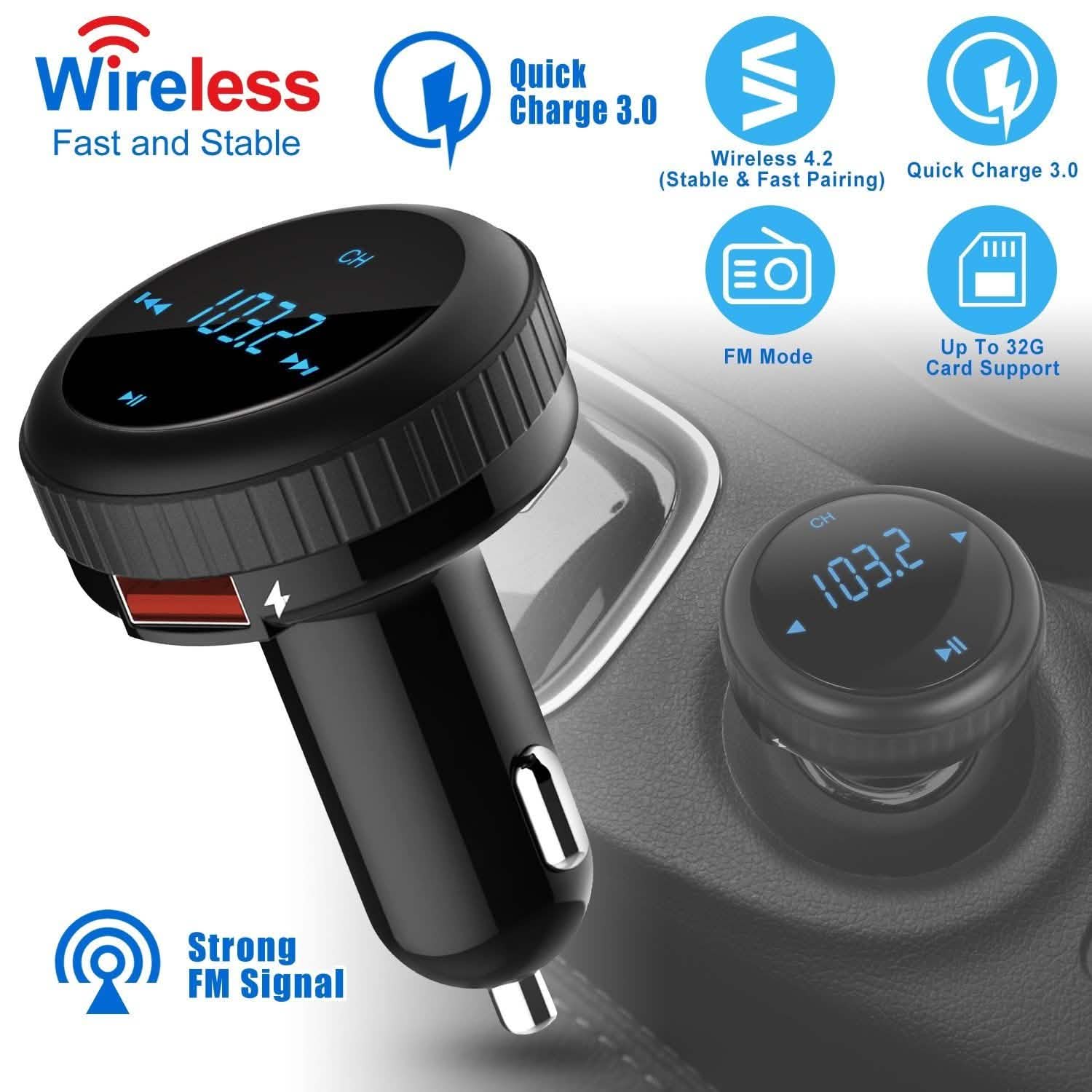 Chargeur de voiture Quick Charge 3.0 Transmetteur FM sans fil 4.2 23W 3A Double USB