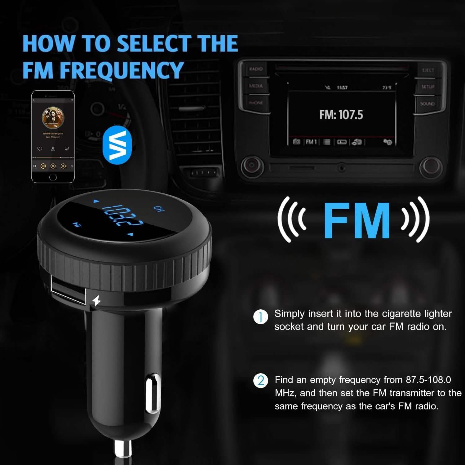Chargeur de voiture Quick Charge 3.0 Transmetteur FM sans fil 4.2 23W 3A Double USB