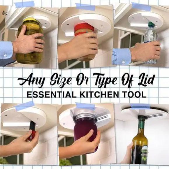 Décapsuleur/Ouvre-bocal multifonctionnel en V à design unique, à installer sous les armoires, professionnel pour canettes, s'adapte à toutes les tailles, gadget de cuisine utile