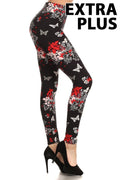 Legging brossé imprimé floral/papillons grande taille 3X4X