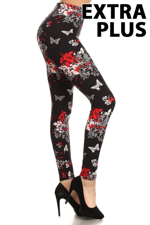 Legging brossé imprimé floral/papillons grande taille 3X4X