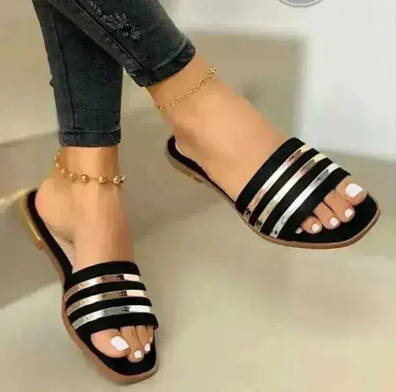 Chaussons de mode pour femmes, chaussures plates décontractées en PU à enfiler pour l'été