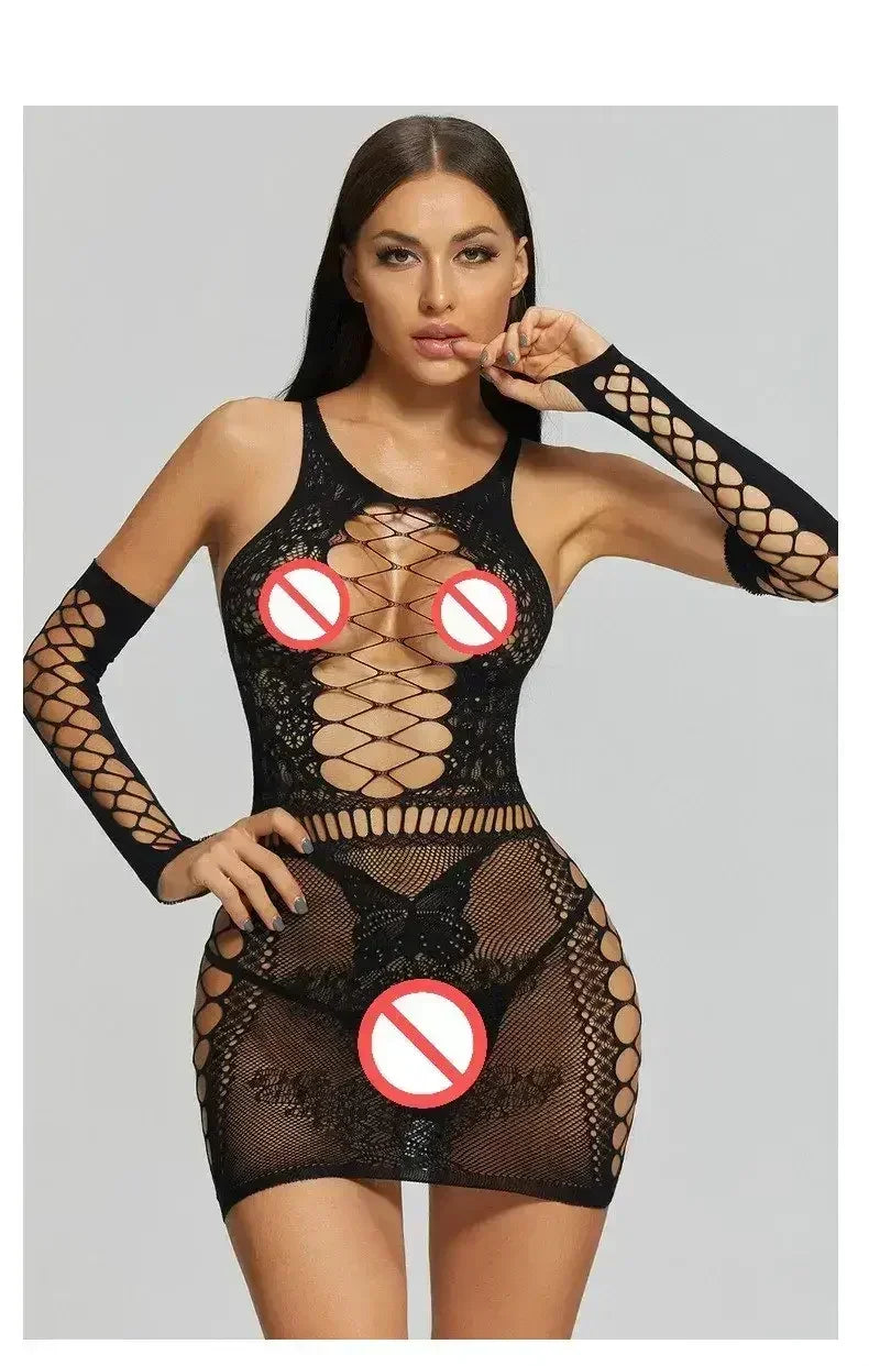 Body string en dentelle résille sexy | Lingerie extensible en maille - Femstylo