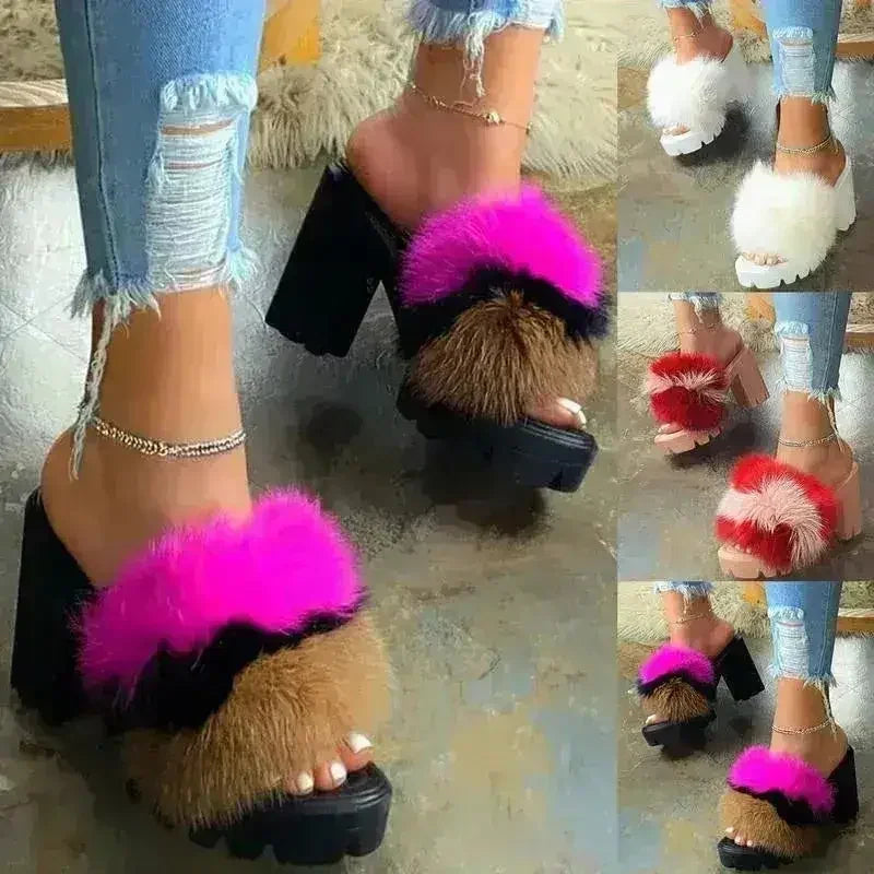 Sandales sexy à talons hauts en fourrure pour femmes 2021 Talons de strip-teaseuse