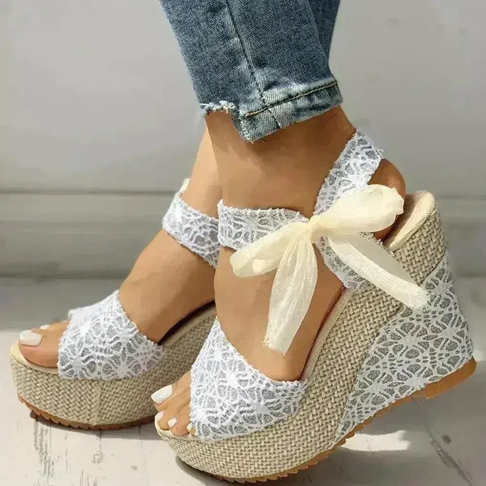 Chaussures à talons compensés en dentelle INS pour femmes 2021 Été