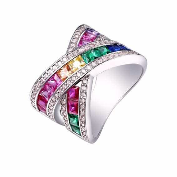 Bague Rainbow Crystal X avec éléments Swarovski - Tailles assorties