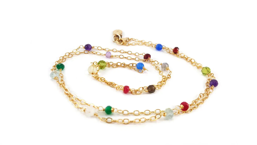 Multi Gemstone Necklace - 14k Gold Fill Wire Wrapped Necklace