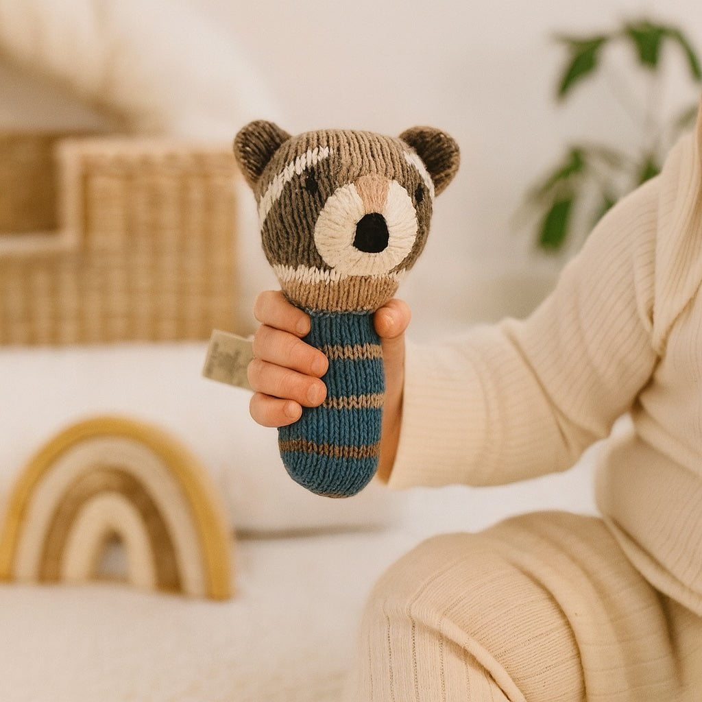 mini rattle | ramsay the raccoon