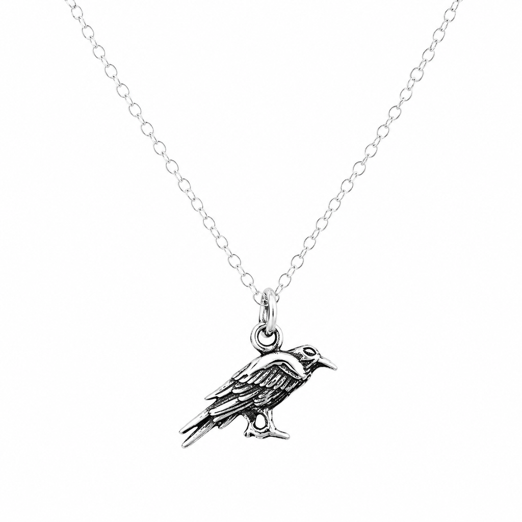Collier Charme Corbeau Pendentif Oiseau - Bijou Fait Main en Argent Sterling