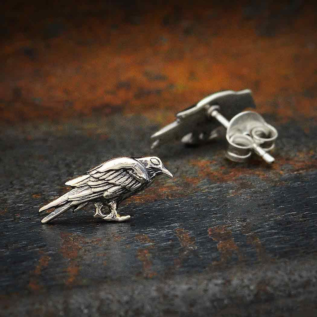 Boucles d'oreilles clous corbeau en argent sterling 7x15mm