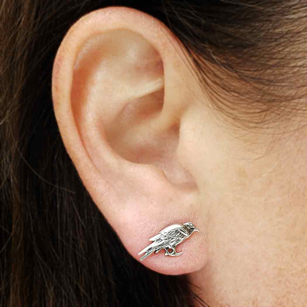Boucles d'oreilles clous corbeau en argent sterling 7x15mm