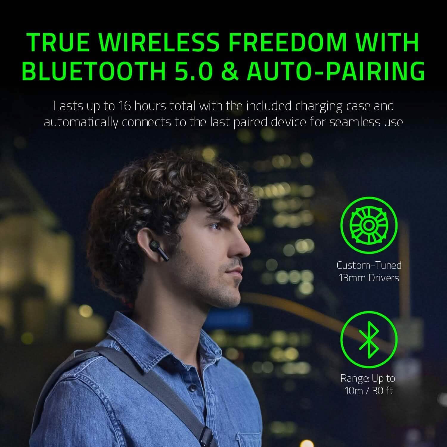 Écouteurs de jeu Bluetooth sans fil Razer Hammerhead avec haut-parleurs de 13 mm (reconditionnés)