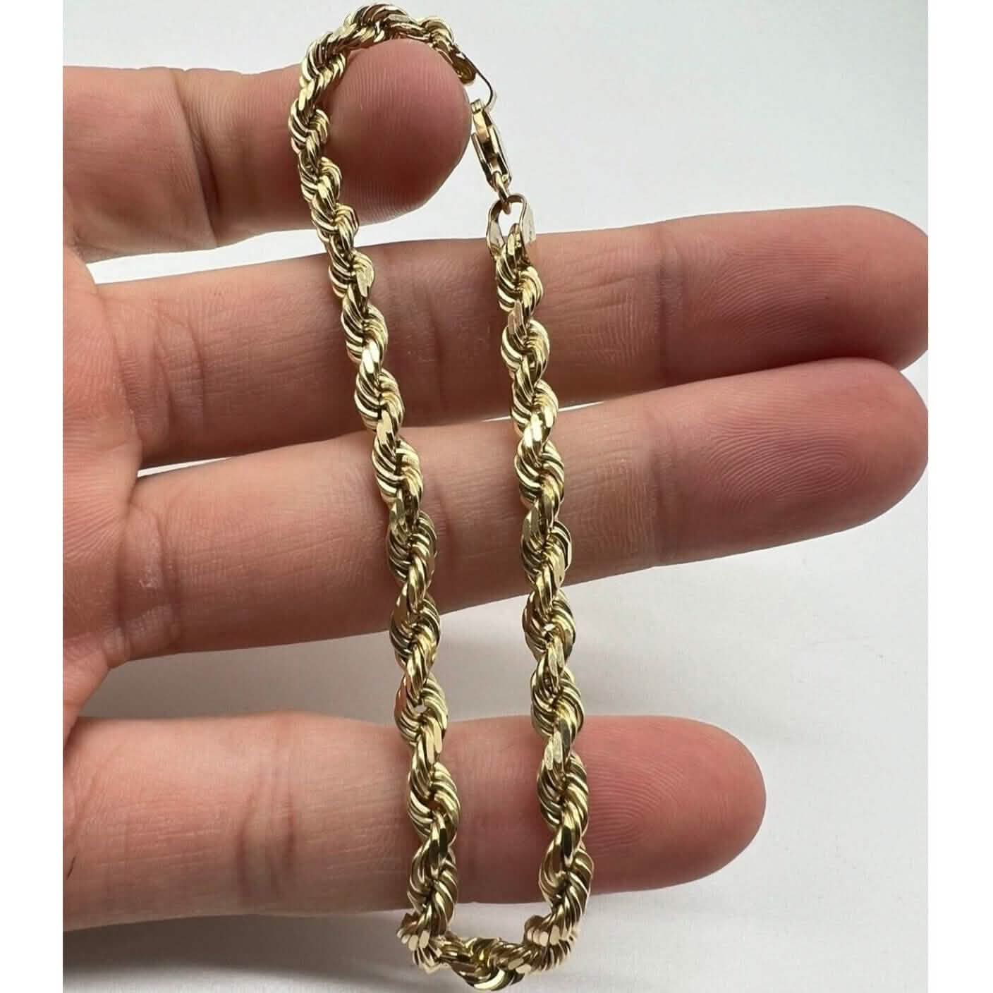 Véritable bracelet chaîne en or jaune 10 carats, 4 mm, 8 pouces, pour homme et femme, finition diamant, en solde