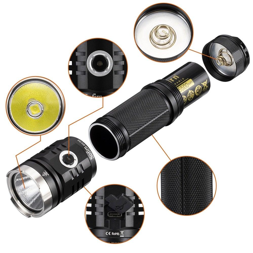 Lampe Torche LED Rechargeable Ajustable Haute Luminosité Puissante Étanche Portable Cree USB Super Lumineuse de Poche pour Camping Randonnée Cyclisme