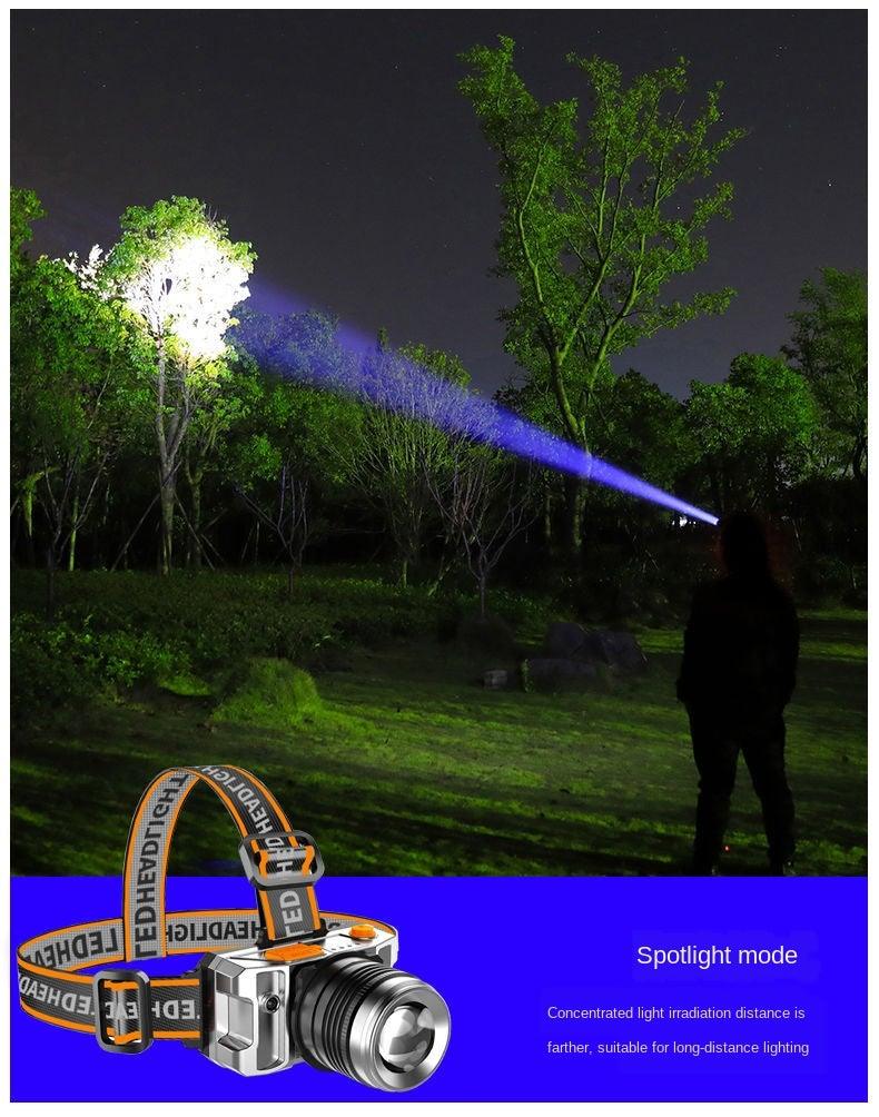 Lampe frontale à LED rechargeable, réglable, lumière puissante, zoomable, longue portée, étanche, super lumineuse, pour la randonnée, la pêche de nuit, l'extérieur, lampe de mineur