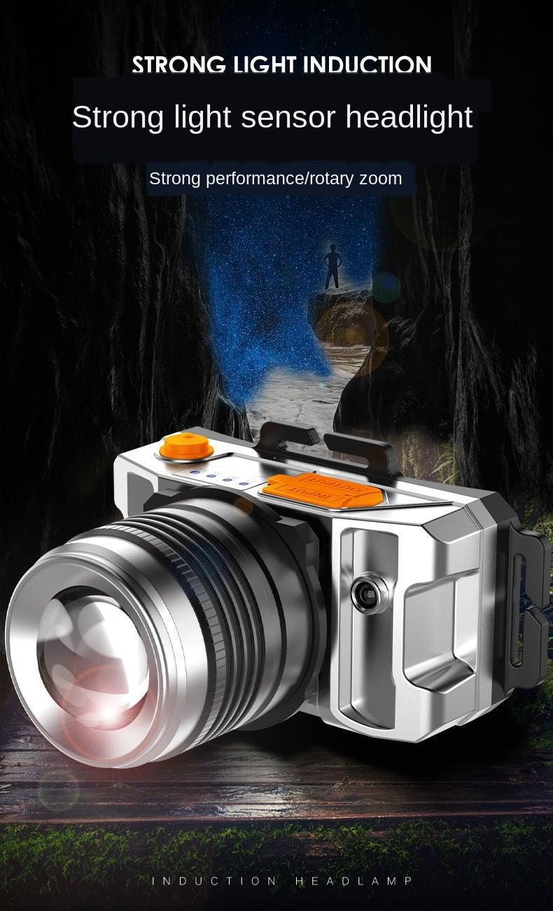 Lampe frontale à LED rechargeable, réglable, lumière puissante, zoomable, longue portée, étanche, super lumineuse, pour la randonnée, la pêche de nuit, l'extérieur, lampe de mineur