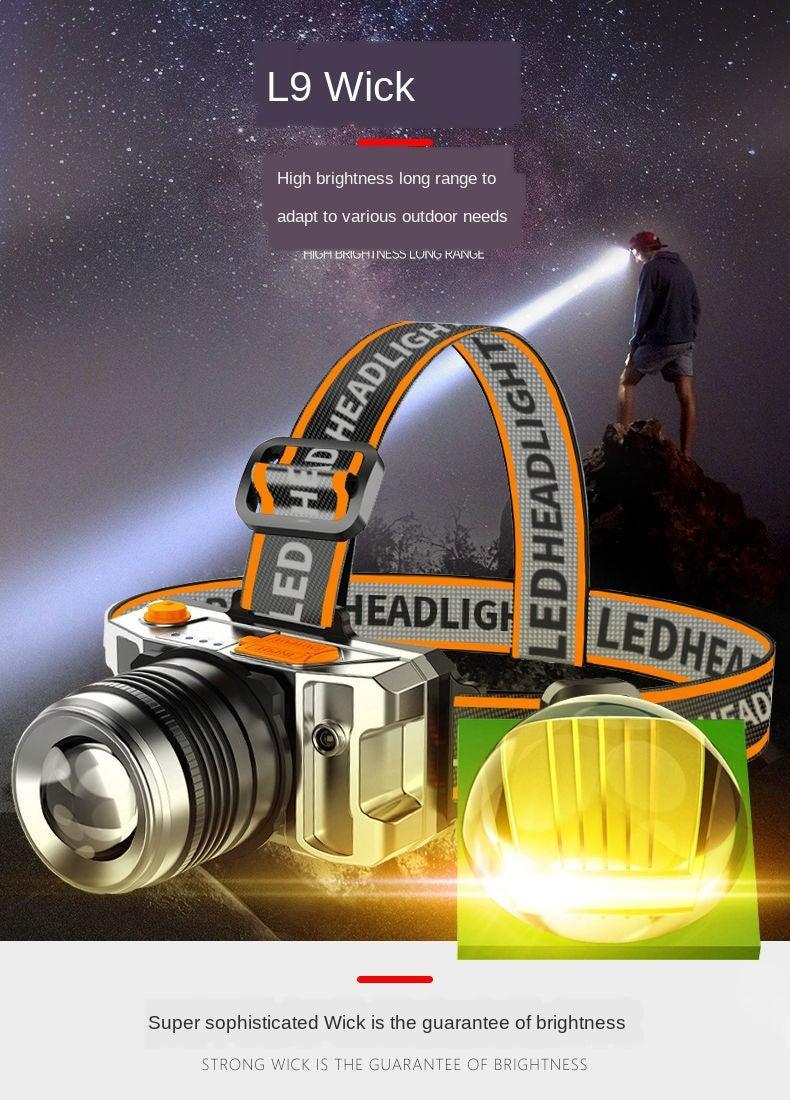 Lampe frontale à LED rechargeable, réglable, lumière puissante, zoomable, longue portée, étanche, super lumineuse, pour la randonnée, la pêche de nuit, l'extérieur, lampe de mineur