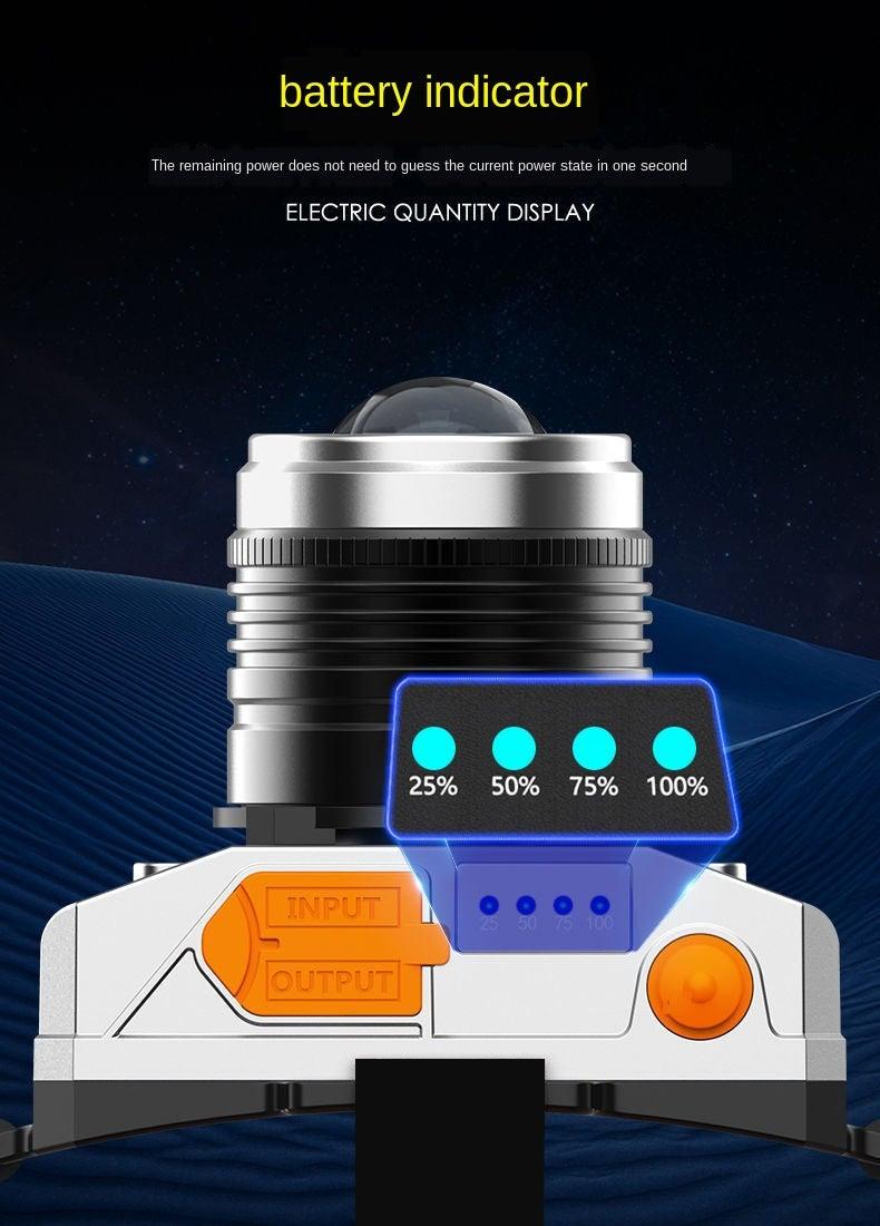 Lampe frontale à LED rechargeable, réglable, lumière puissante, zoomable, longue portée, étanche, super lumineuse, pour la randonnée, la pêche de nuit, l'extérieur, lampe de mineur