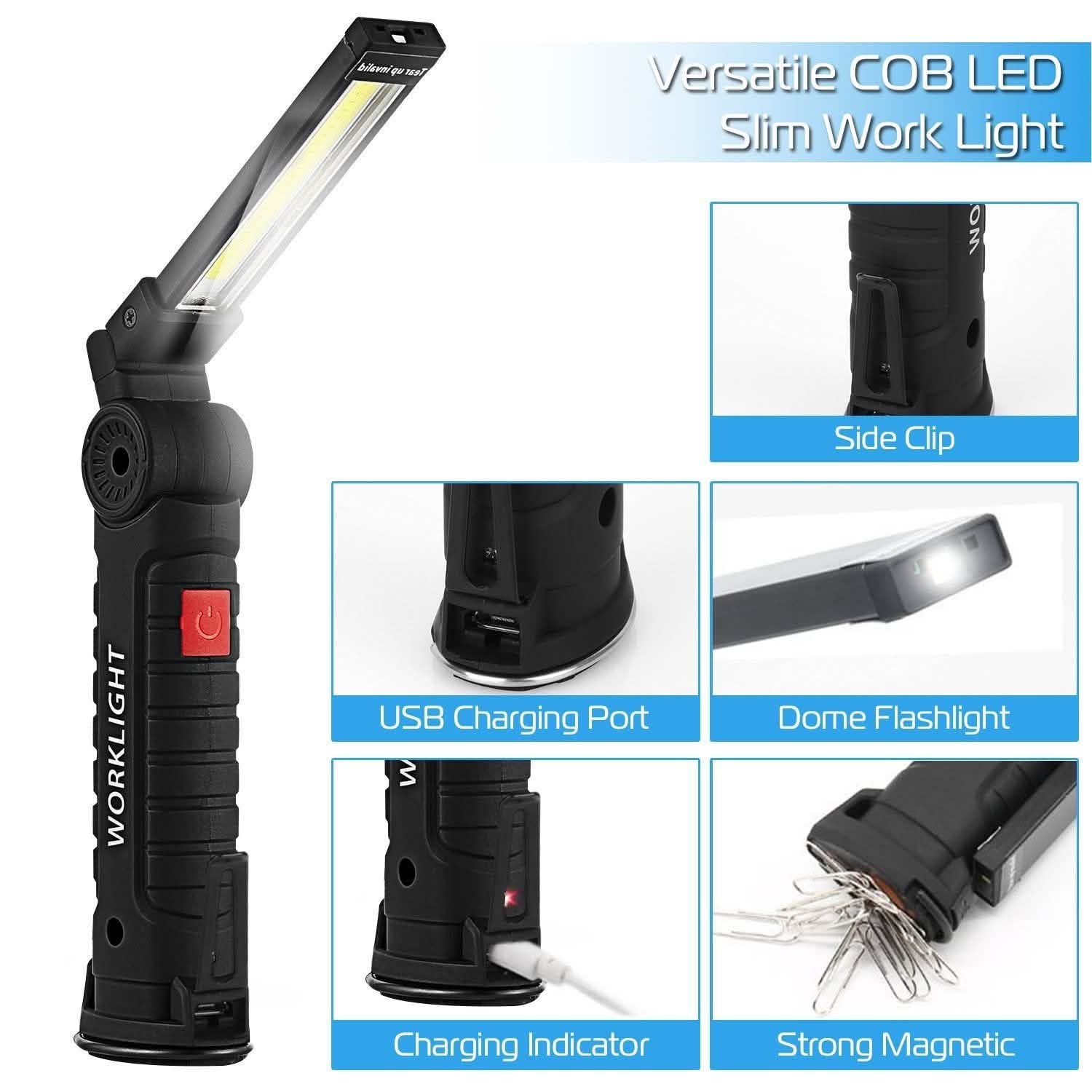 Lampe de travail COB LED rechargeable pliable fine