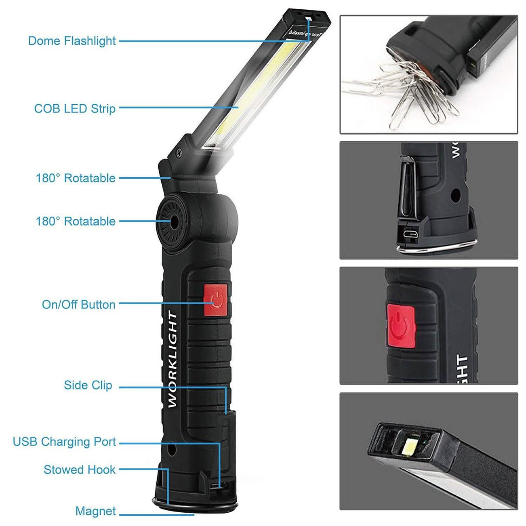 Lampe de travail COB LED rechargeable pliable fine