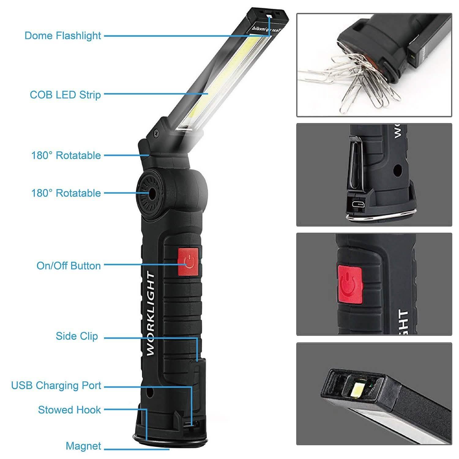 Lampe de travail COB LED rechargeable pliable fine