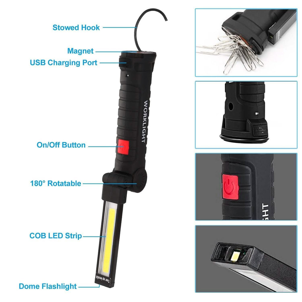 Lampe de travail COB LED rechargeable pliable fine