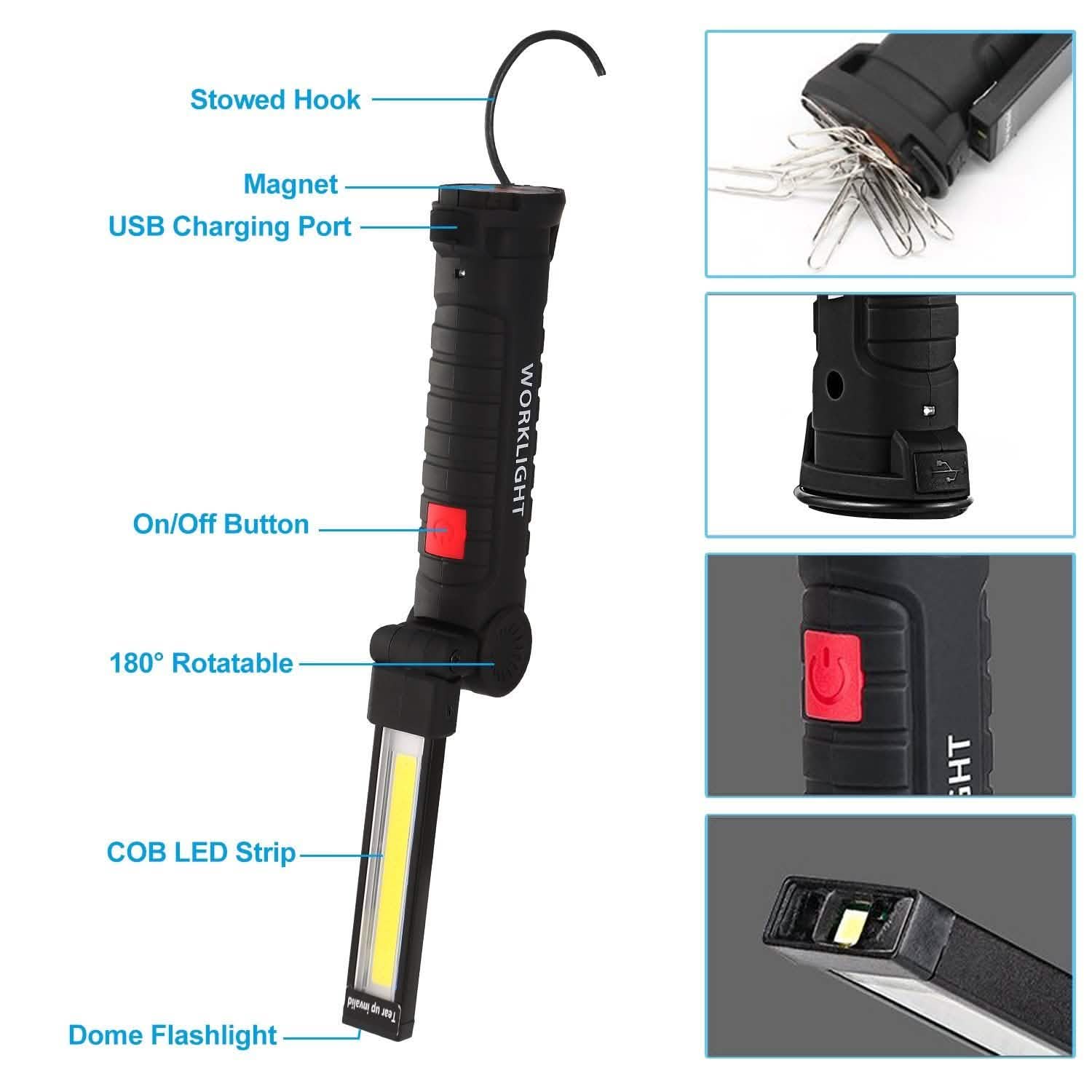 Lampe de travail COB LED rechargeable pliable fine