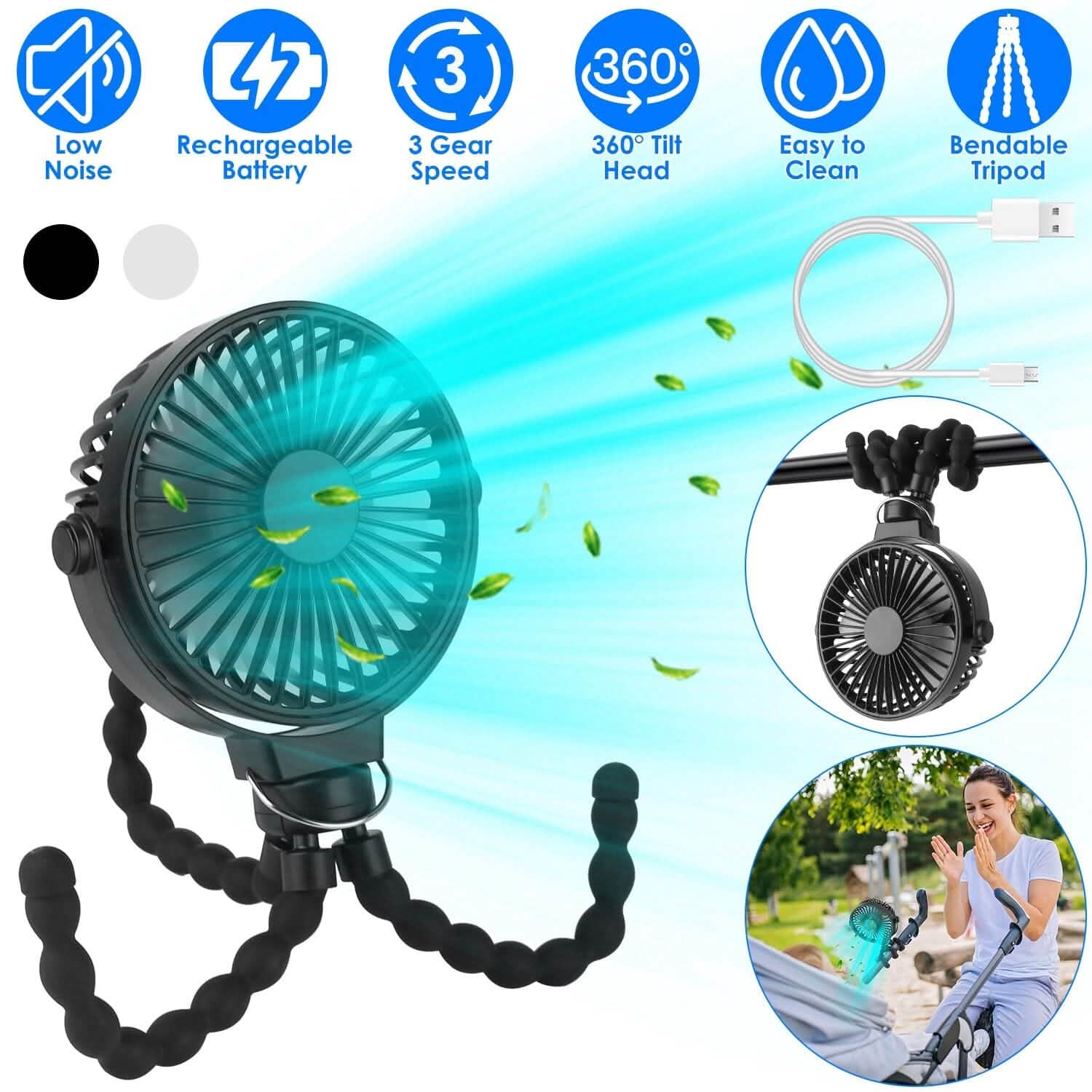 Ventilateur portatif rechargeable avec trépied flexible