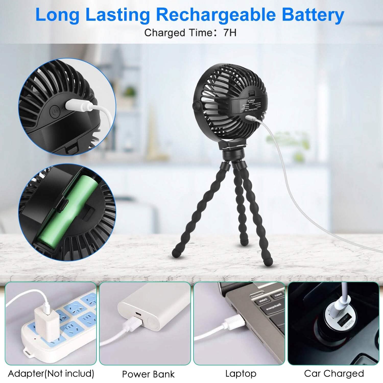 Ventilateur portatif rechargeable avec trépied flexible