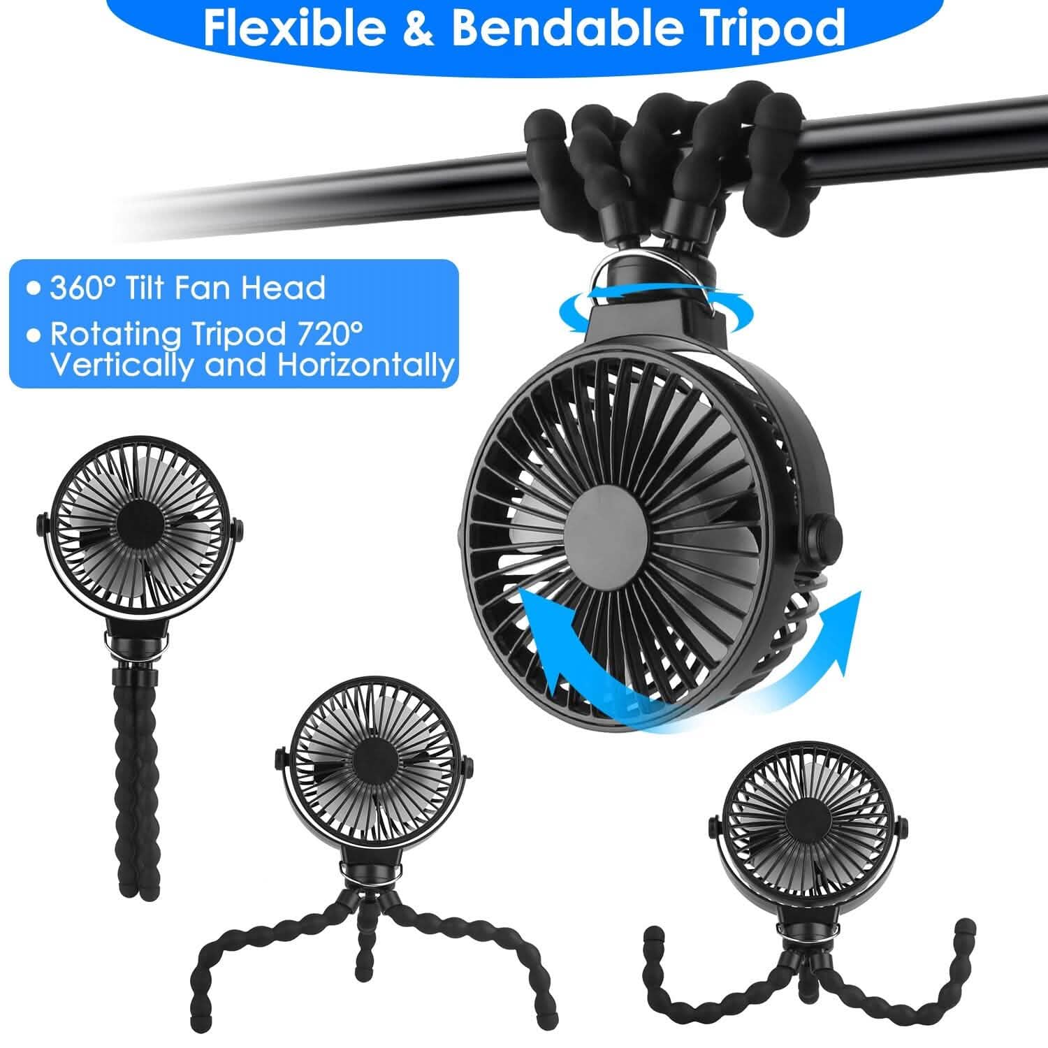 Ventilateur portatif rechargeable avec trépied flexible